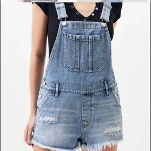 WILD FABLE Distressed Denim Bib Overall Shorts